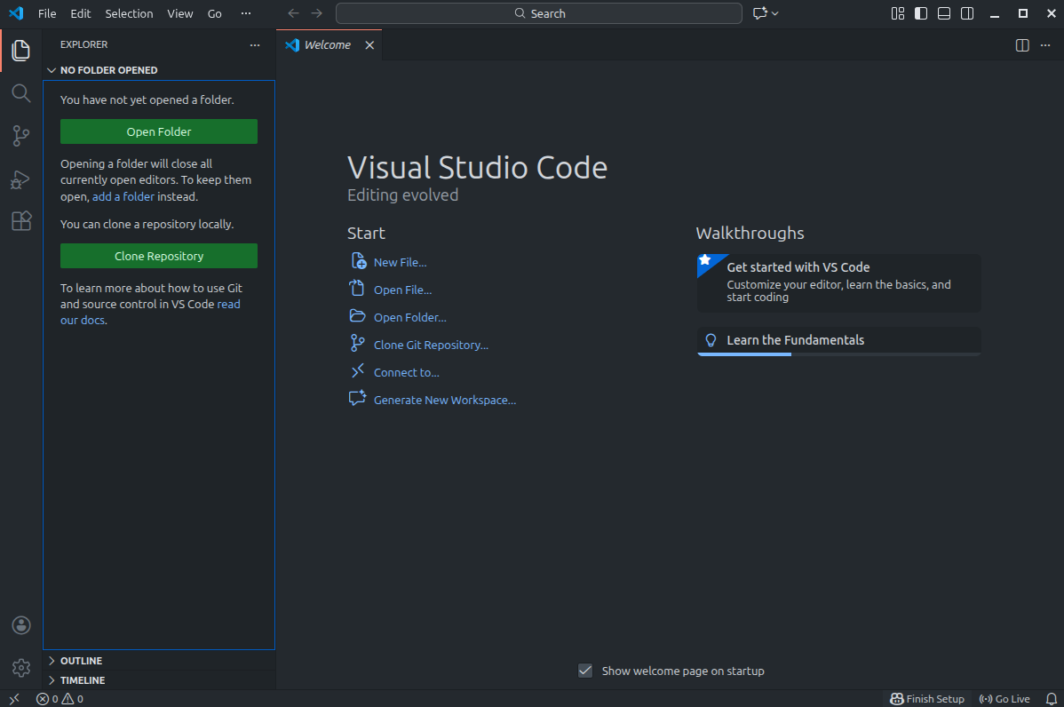 Ventana principal de Visual Studio Code