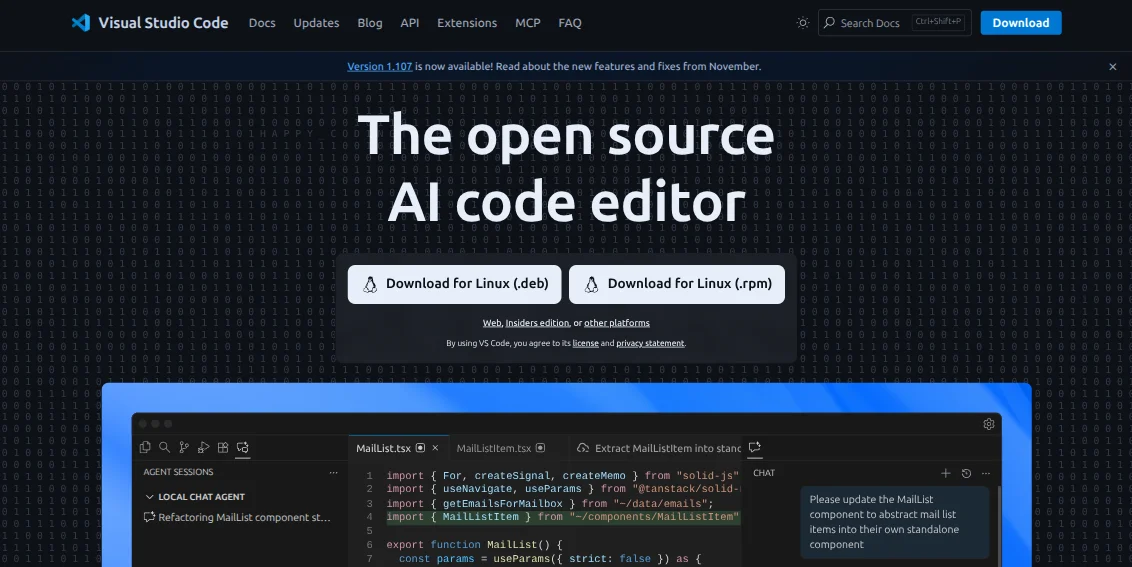 Página web para descargar Visual Studio Code